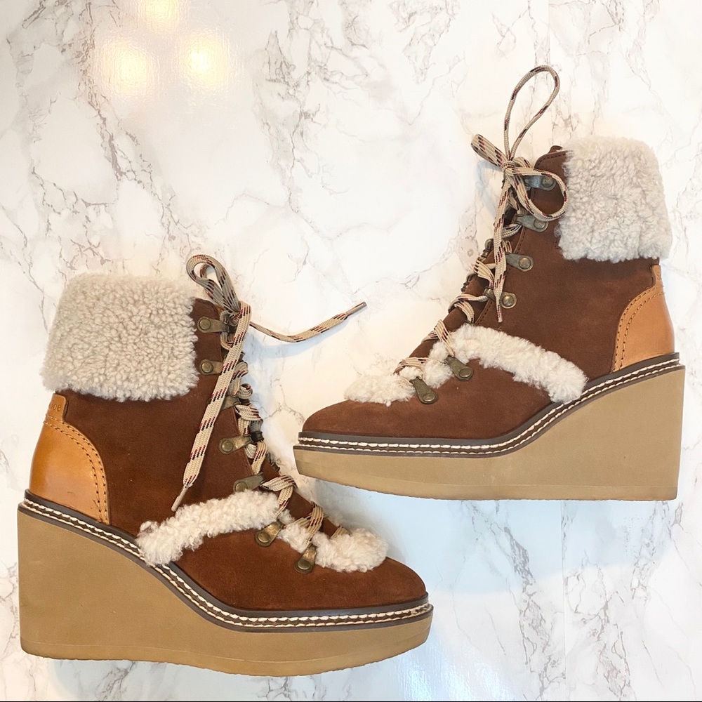 See by Chloé Martinica Shearling Wedge Boot 5.5 - Picture 4 of 15